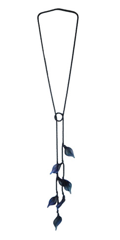 Falling Leaves Birch Leaf Lariat in Black with Purple, Blue and Green