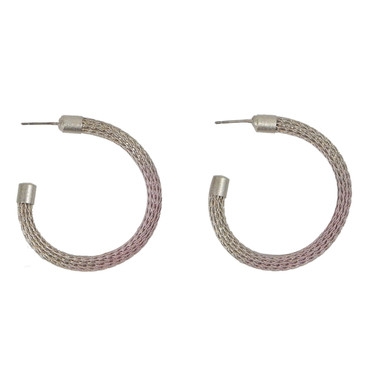 Classic Viking Knit Hoop Earring Silver with Pink