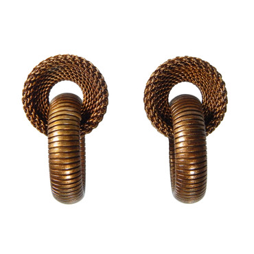 Mesh and Cobra Interlocking Circle Earrings in Antique Brass