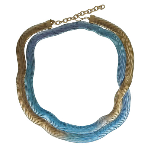 The Classic Single Strand Fern Necklace in Gold with Aqua and Wisteria