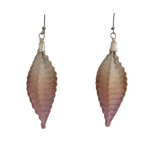 Ribbed Feather Earring in silver with turmeric, poppy and ruby ice