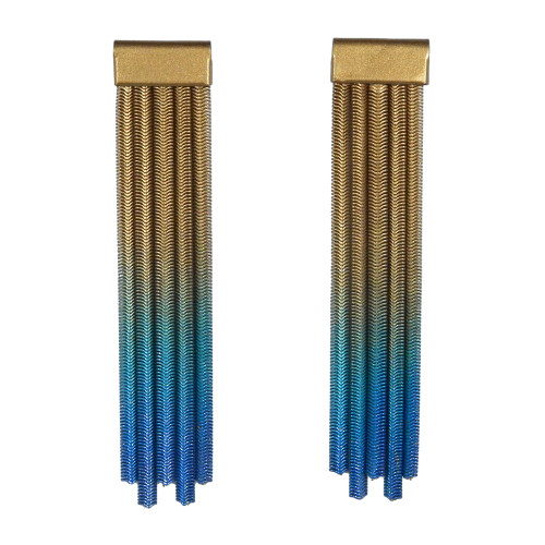 Long Fringe Earrings in Gold with Blues