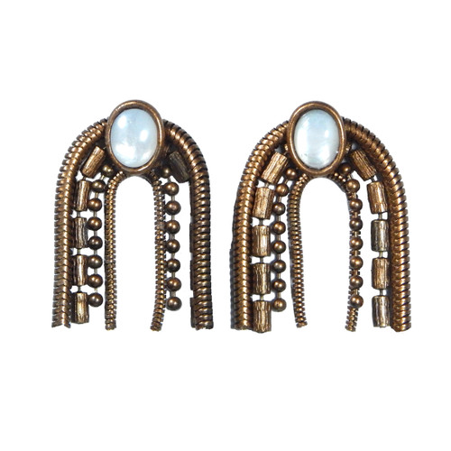 Arc Earrings with Oval Stones Top