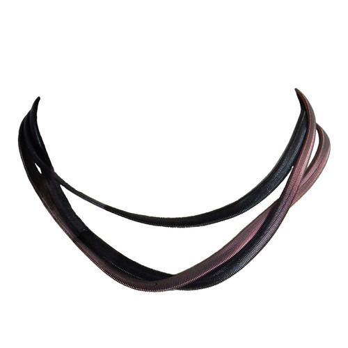 Thin Single Strand Fern Necklace in Black with Ruby Pearl