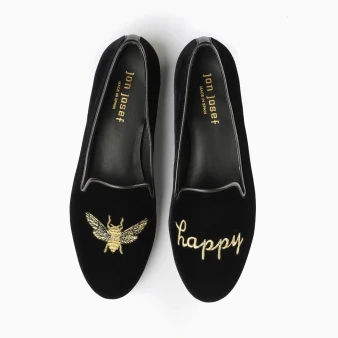 Gatsby Bee Happy Black Velvet Loafer