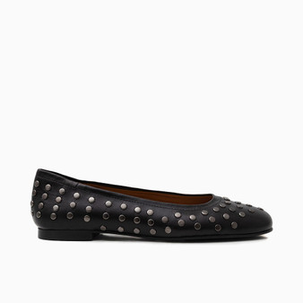 Ball Black Leather Flat