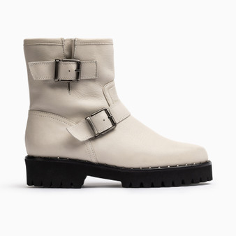 Biker Off White Leather Boot
