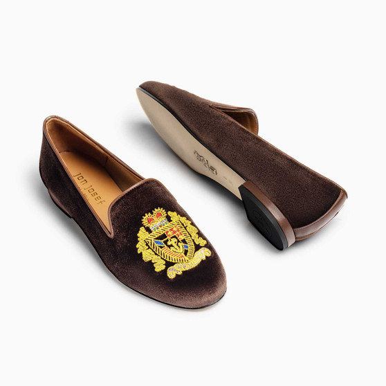 Jon Josef Gatsby Emblem Brown Velvet Loafer $ 235