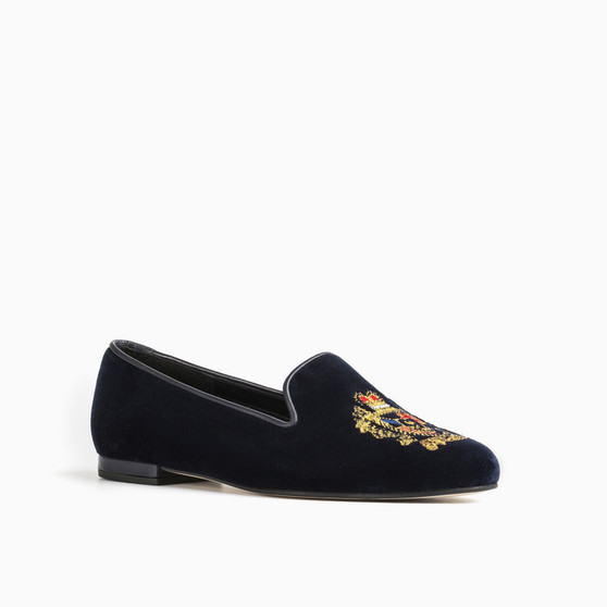 Gatsby Emblem Navy Velvet Loafer