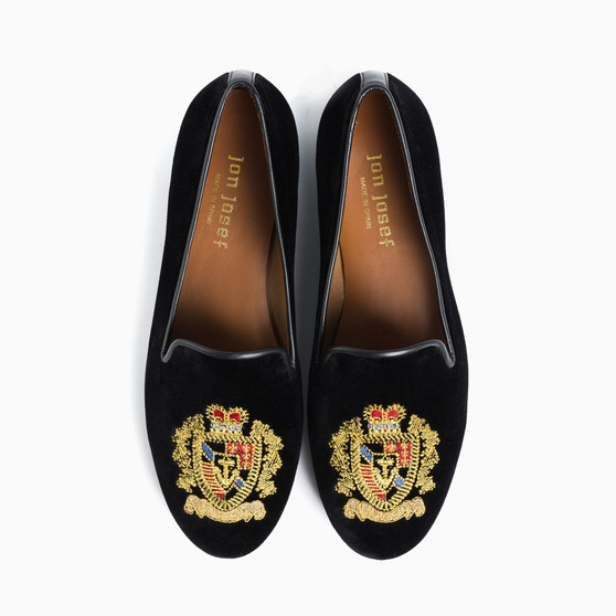 Gatsby Emblem Black Velvet Loafer