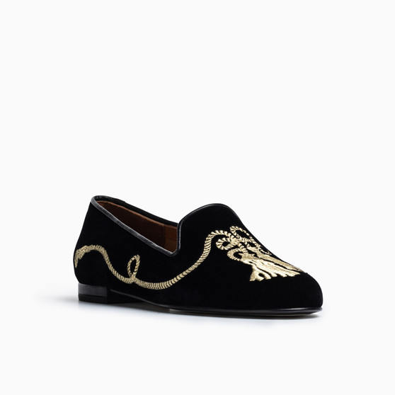 Gatsby Tassels Black Velvet Loafer