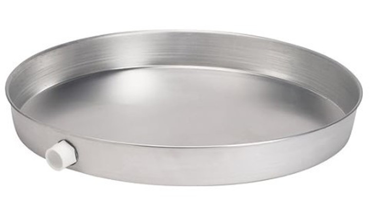 Aluminum hot water heater pan with drain hole