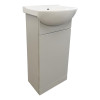 Chipped Ikoma Floor Standing Vanity Unit, Washbasin and Mirror in Pearl Grey Matt Chipped Ikoma Floor Standing Vanity Unit, Washbasin and Mirror in Pearl Grey Matt