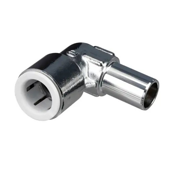 Drayton Push Fit Swivel Adaptor Elbow for RT212 Valves Satin/Nickel 15mm x 10mm