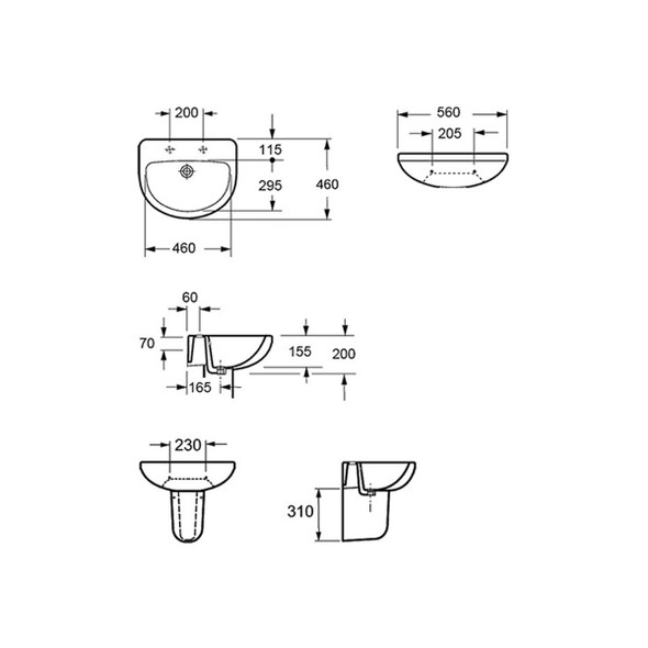 Imex Ivo / Ice Standard White 2TH Basin 560mm x 460mm     L1370A2 / L10702