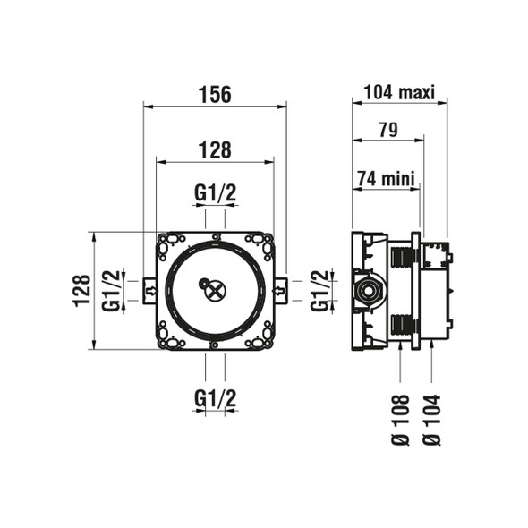 Laufen Simibox Lite with Stop Valves - Recess Depth 74mm (Concealed Parts)   3.7898.0.000.100.1