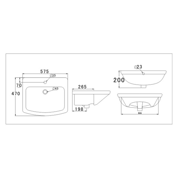 Mere Amor 575mm Semi Recessed Basin 1TH 26-1231