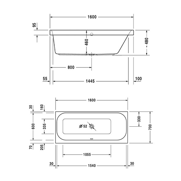 Duravit Happy D.2 1600 x 700mm Bath White - Built in - Backslope Right - Inc. Support Frame  700322000000