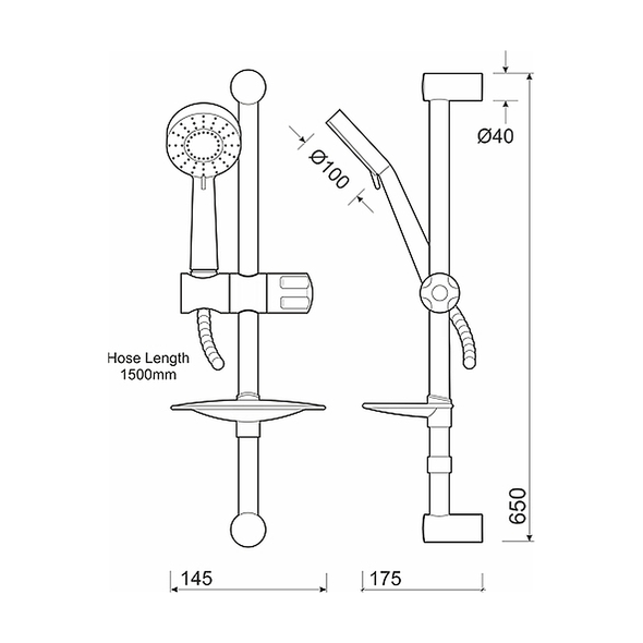 Twyfords Sola Shower Rail, Hose & Head - Multi Function  SF1261CP