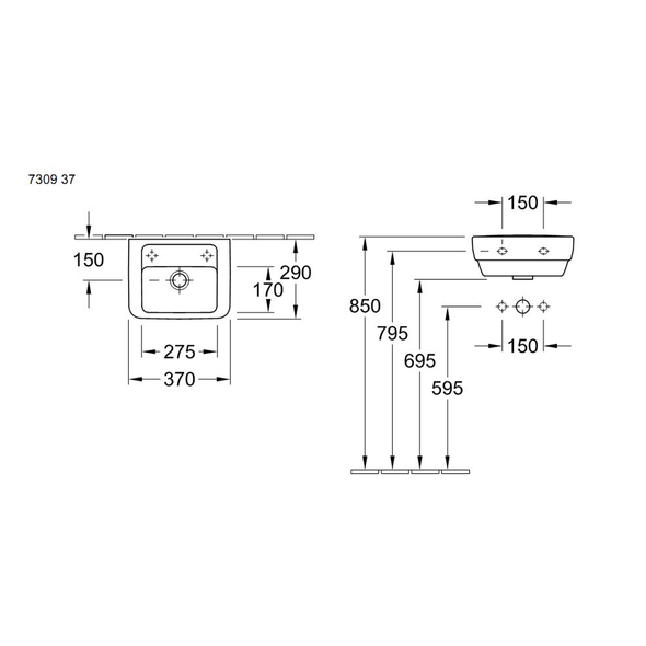 V&B Subway Cloakroom Washbasin Without Tap Hole 370 x 290mm 7309.37.01