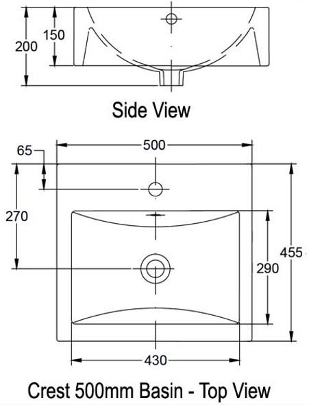 Crest 500mm Vessel 1TH Countertop Washbasin 230851