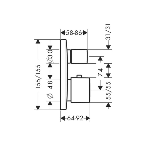 Hansgrohe Puravida Thermostatic Mixer For Concealed Installation With Shut-Off / Diverter Valve - 15771000