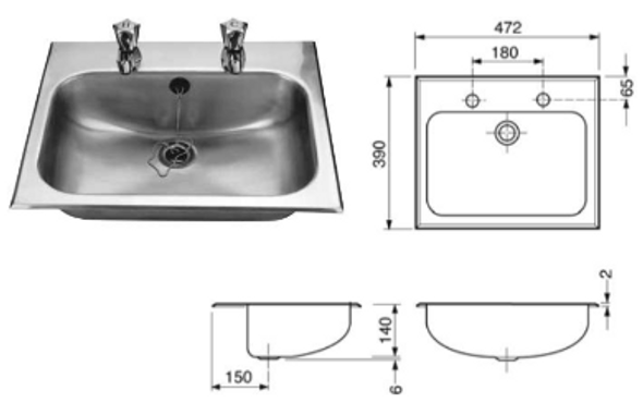 Sissons HB4 Inset Hand Washbasin 470 x 388mm D20168N