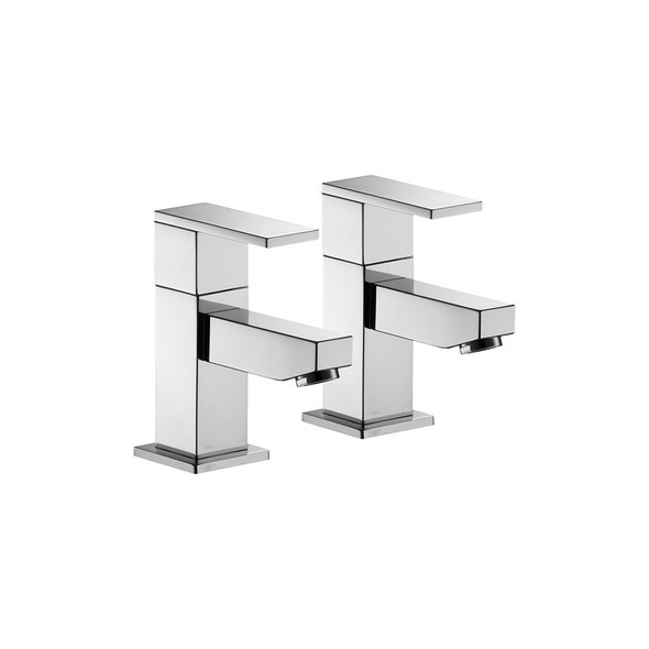 Pura Bloque Pair of Bath Pillar Taps in Chrome