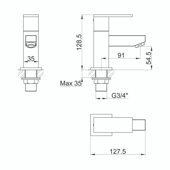 Pura Bloque Pair of Bath Pillar Taps in Chrome