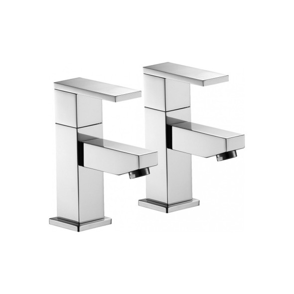 Puraflow Bloque Pair of Basin Pillar Taps in Chrome BQ12