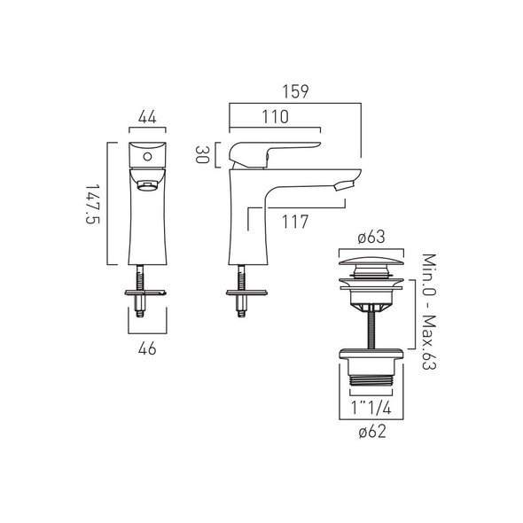 Vado Axces Vala Basin Mixer with Universal Basin Waste in Chrome AX-VAL-100/CC-CP