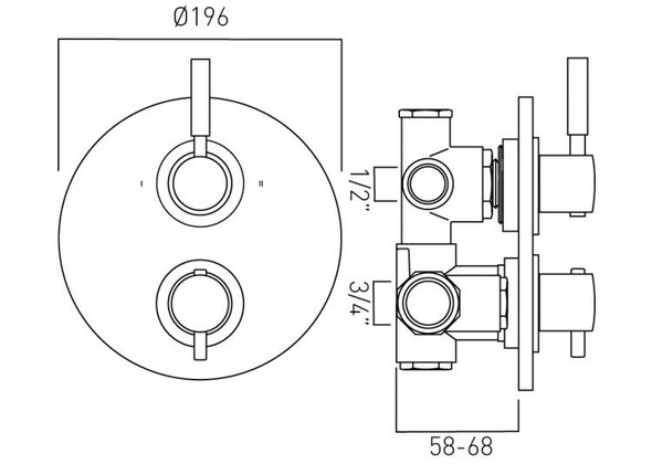 Vado Origins Concealed Thermostatic Valve with Diverter in Chrome ORI-148C/2-C/P