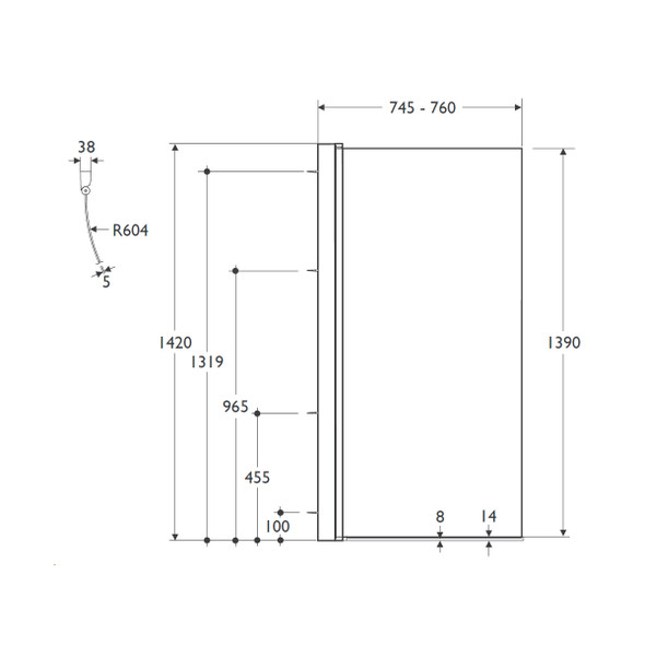 Ideal Standard Space P Shaped Shower Bath 1700mm Right Hand including Curved Screen  E734401  E6956AC