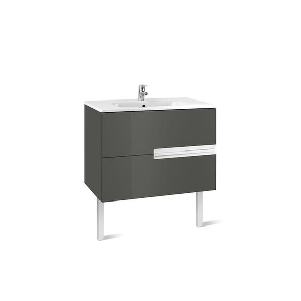 Roca Victoria- N Unik 800mm 2 Drawer Vanity Unit in  Gloss Anthracite Grey (Includes Basin)   A855832153