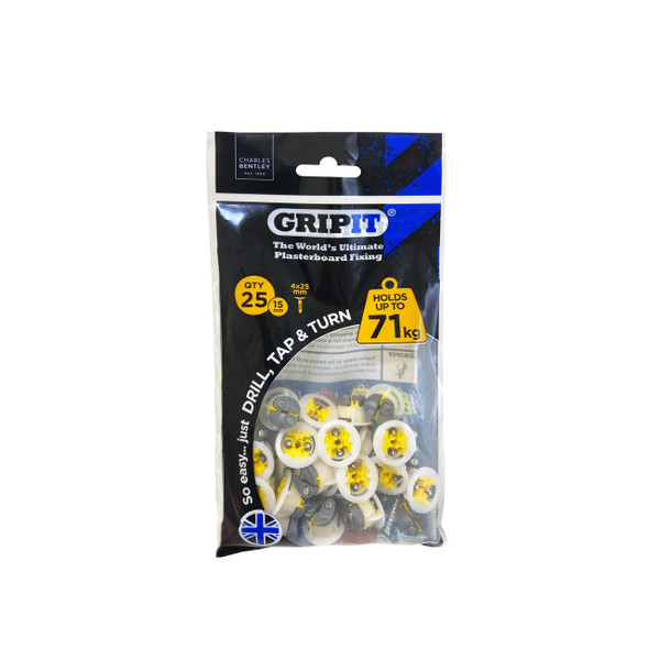 Gripit Fixings Pack of 25  - Trade Pack - 4.0 x 25mm Yellow    152-2525