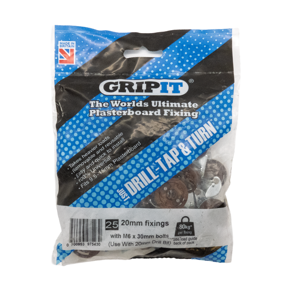 Gripit Fixings Pack of 25 20mm (Screw M6 x 30mm) Brown  202-2530