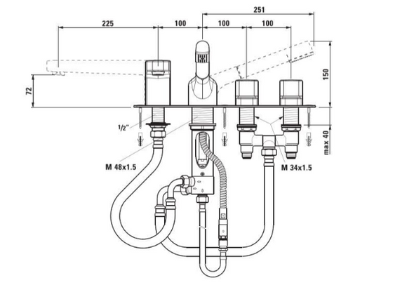 Laufen Roman 4-Hole Bath Filler on Straight Plate in Chrome 3.2268.4.004.284.1