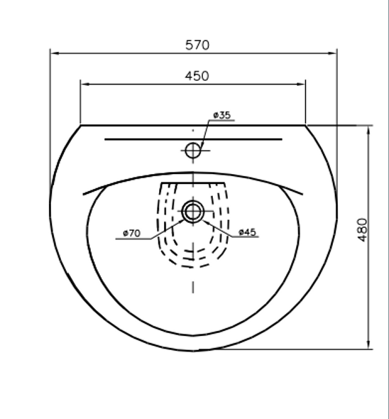 Vital Washbasin 570mm with 1 Tap Hole  VIT003