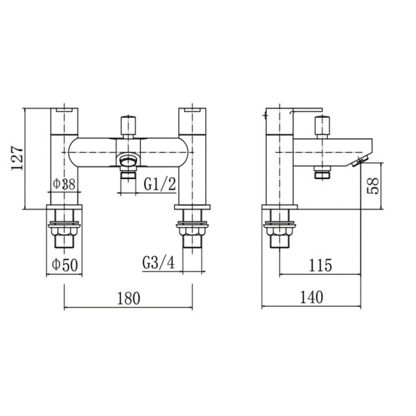 Niagara Camden 2 Hole Bath Shower Mixer with Kit in Black INSLI1006