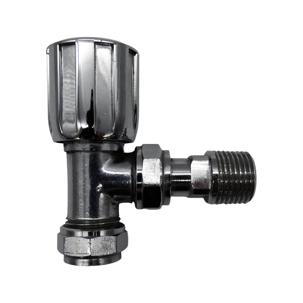 Angled Lockshield Radiator Valve – 8mm Drain Off – Chrome & White