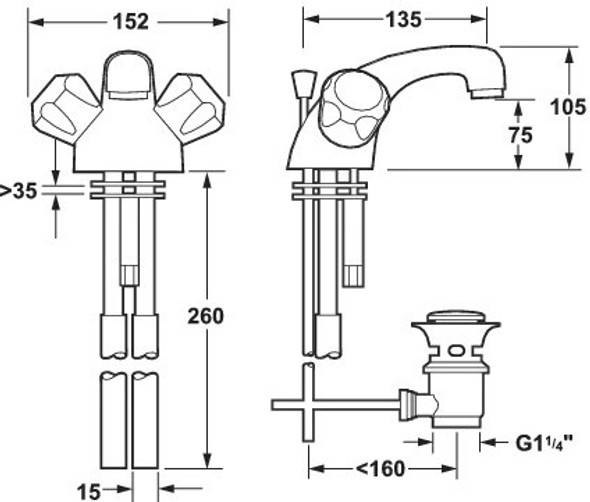 Scratched Deva Profile Mono Basin Mixer with Pop Up Waste