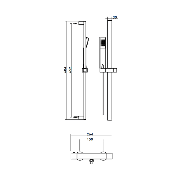 Edge Safe Touch Single Bar Outlet Bar Shower with Sliding Rail Kit and Fast Fix Brackets   IN30015CP