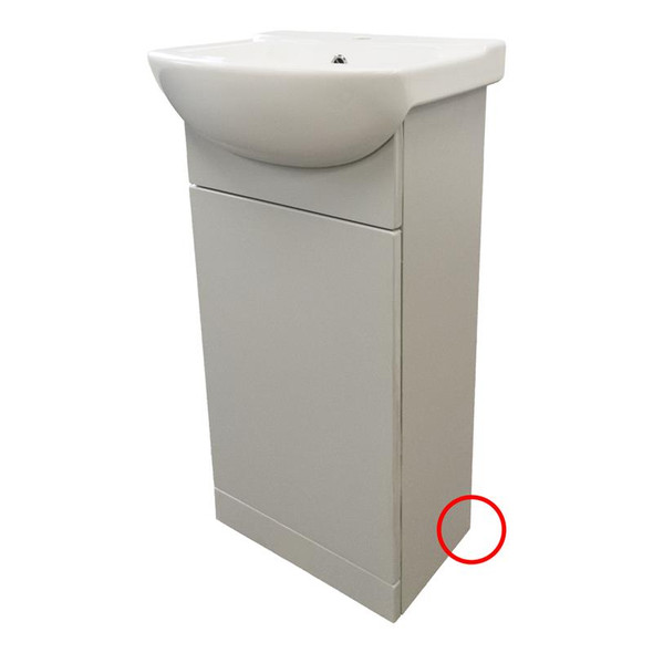 Chipped Ikoma Floor Standing Vanity Unit, Washbasin and Mirror in Pearl Grey Matt Chipped Ikoma Floor Standing Vanity Unit, Washbasin and Mirror in Pearl Grey Matt