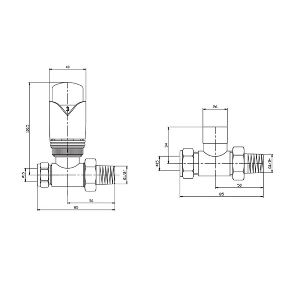 Abacus Ultima Thermostatic Straight Radiator Valve with Lockshield in Black Nickel
