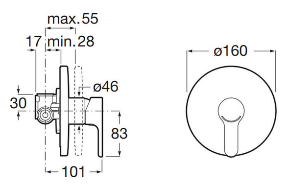 Roca L20 Concealed Bath or Sower Mixer in Chrome A5A2209C00
