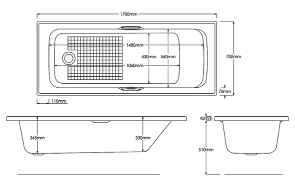 Trojan Granada 1700 x 700mm Twin Grip Bath 0 Tap Holes