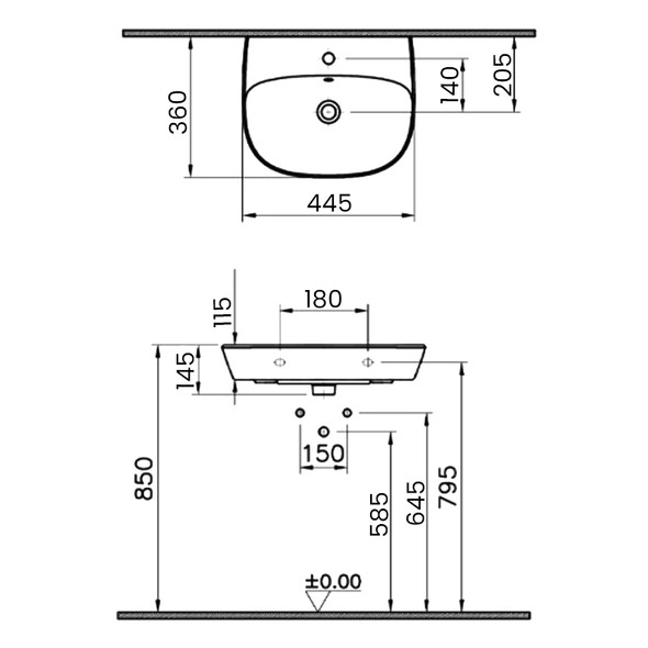 Vitra Zentrum 450mm Washbasin with 1 Tap Hole and Semi Pedestal 7287L003