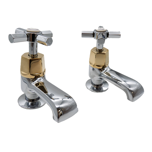 Deva Artesian Pair of Bath Pillar Taps in Chrome and Gold ASN02CP/501