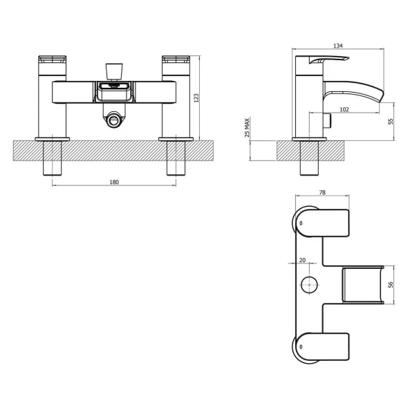 Francis Pegler Cascada Bath Shower Mixer 2 Tap Hole with Kit 922029