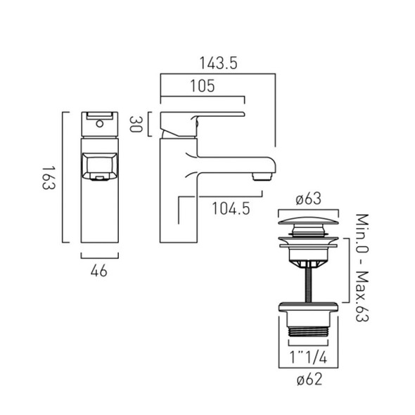 Vado Irlo Deck Mounted Mono Basin Mixer Smooth Bodied Single Lever Chrome Plated with Clic- Clac Waste AX-IRO-100/CC-CP